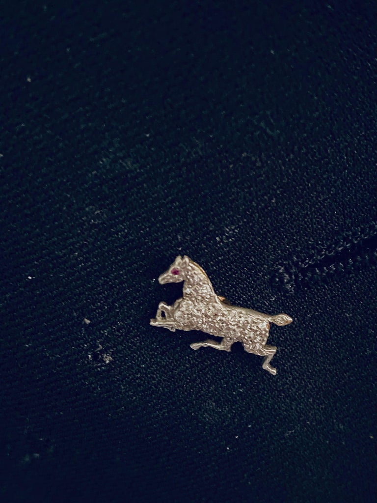 Diamond and Ruby Horse Gold Stick Pin For Sale 2