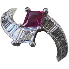 Diamond and Ruby Kite Shape, Baguette Ring, Ben Dannie