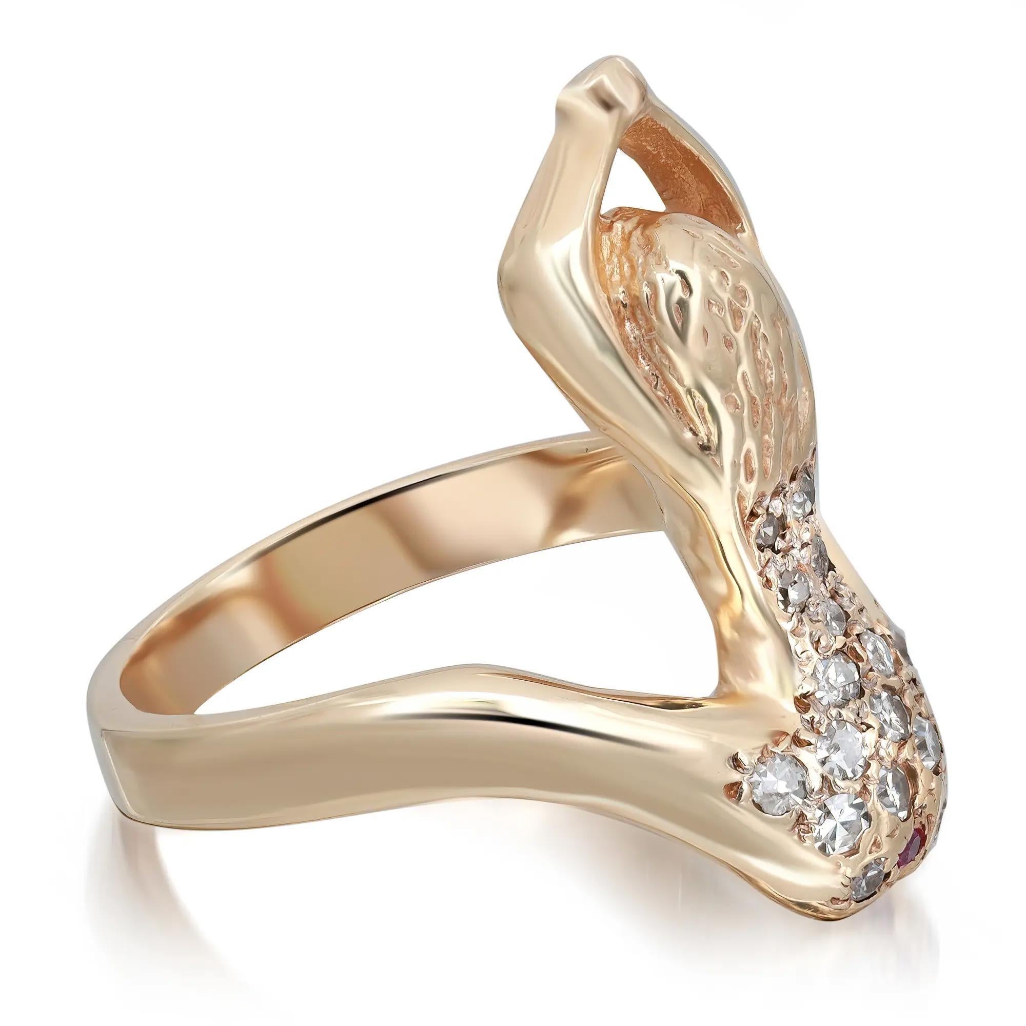 Diamant und Rubin Damenmotiv Mode-Ring 14K Gelbgold Größe 8,5 (Rundschliff) im Angebot