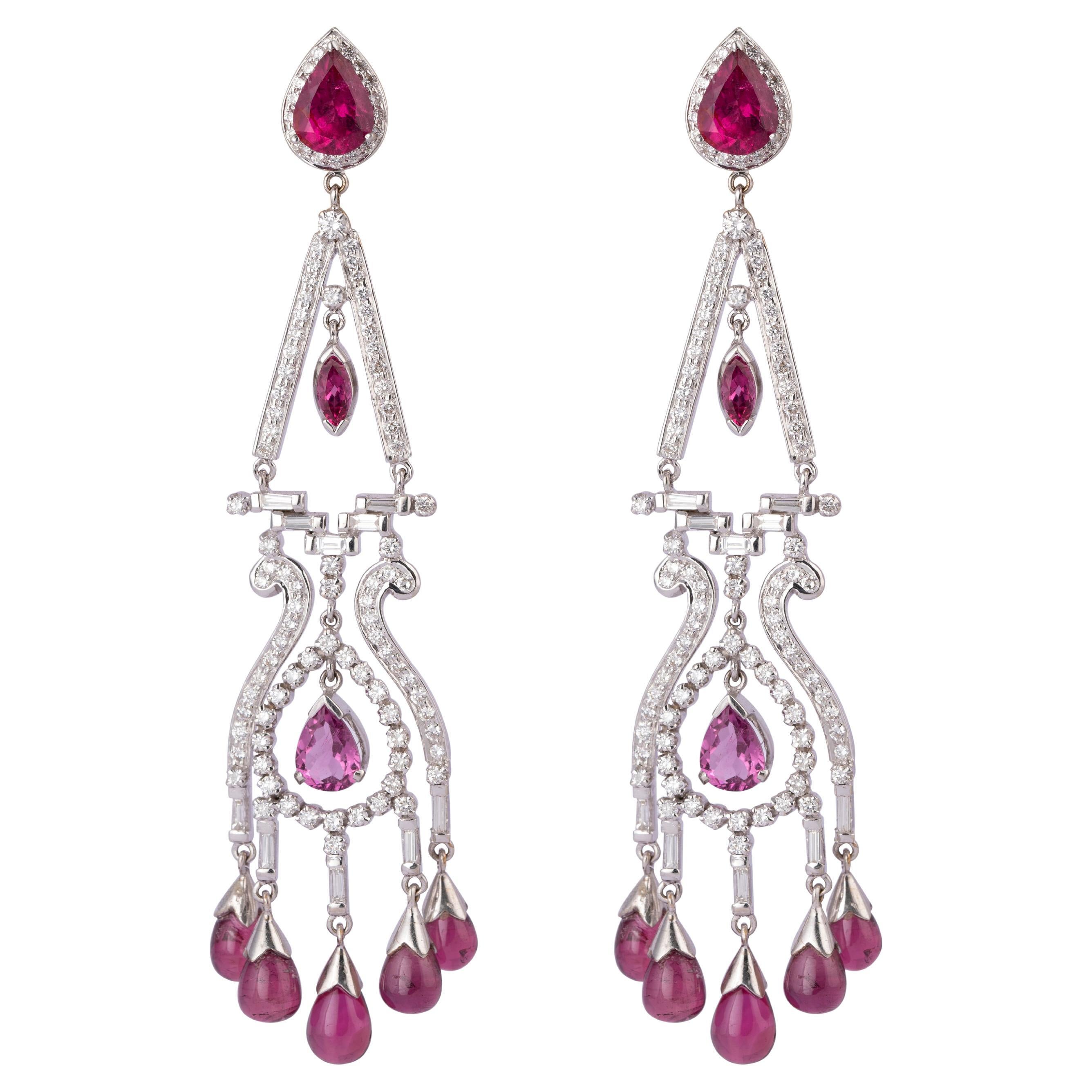 18k gold 2.69cts Diamond and 21.58cts Ruby Light  Earring 