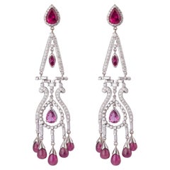 18k gold 2.69cts Diamond and 21.58cts Ruby Light  Earring 