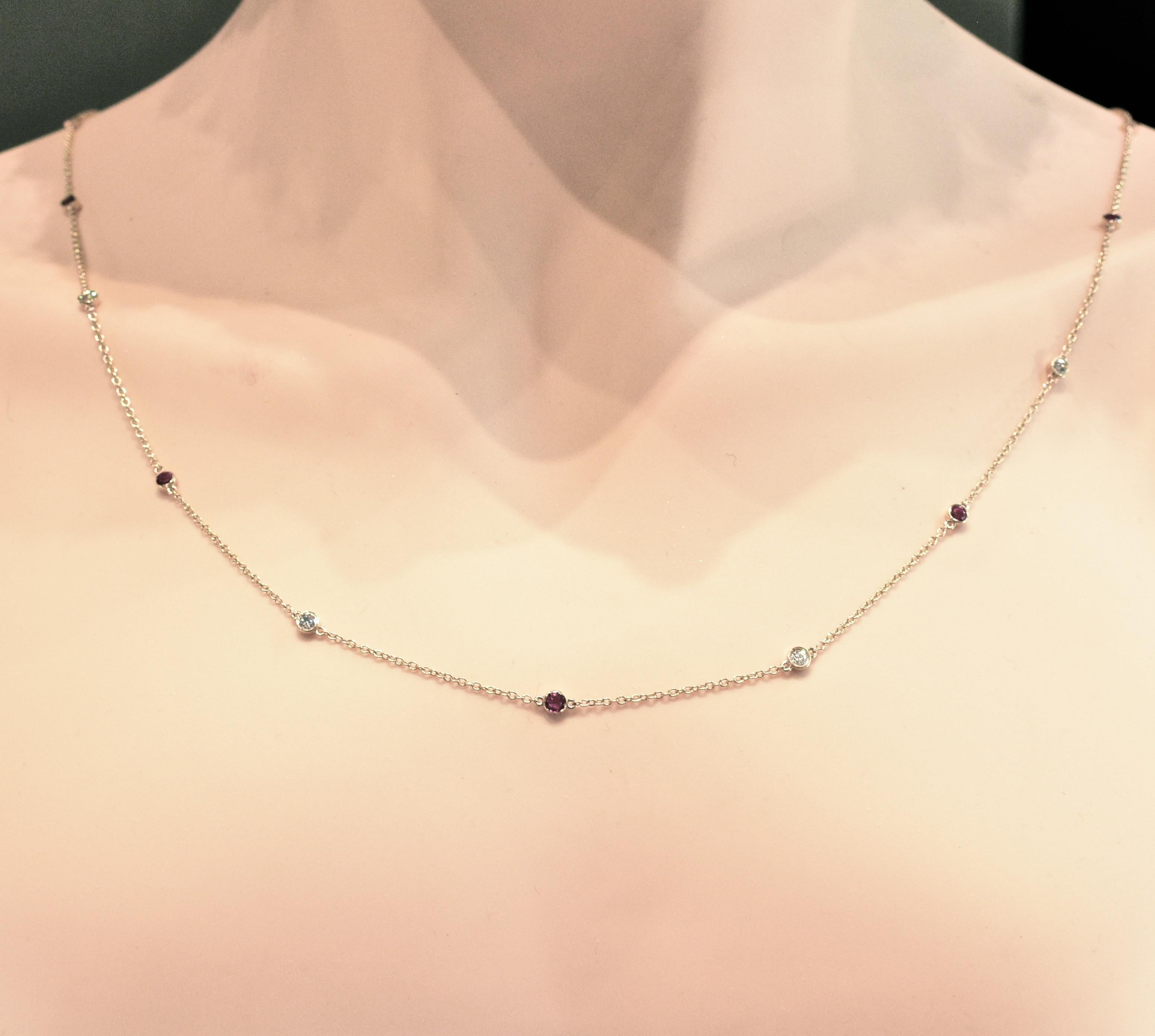 Contemporary Diamond and Ruby Long Gold Chain