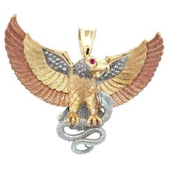 Diamant und Rubin Majestic American Eagle hält eine Schlange Gold Vintage By Anhänger