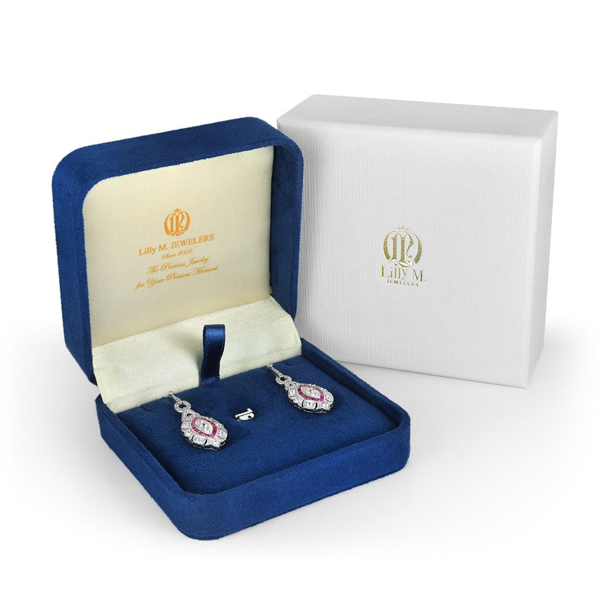 Diamond and Ruby Marquise Shape Drop Earrings in 18K White Gold In New Condition For Sale In Bangkok, TH