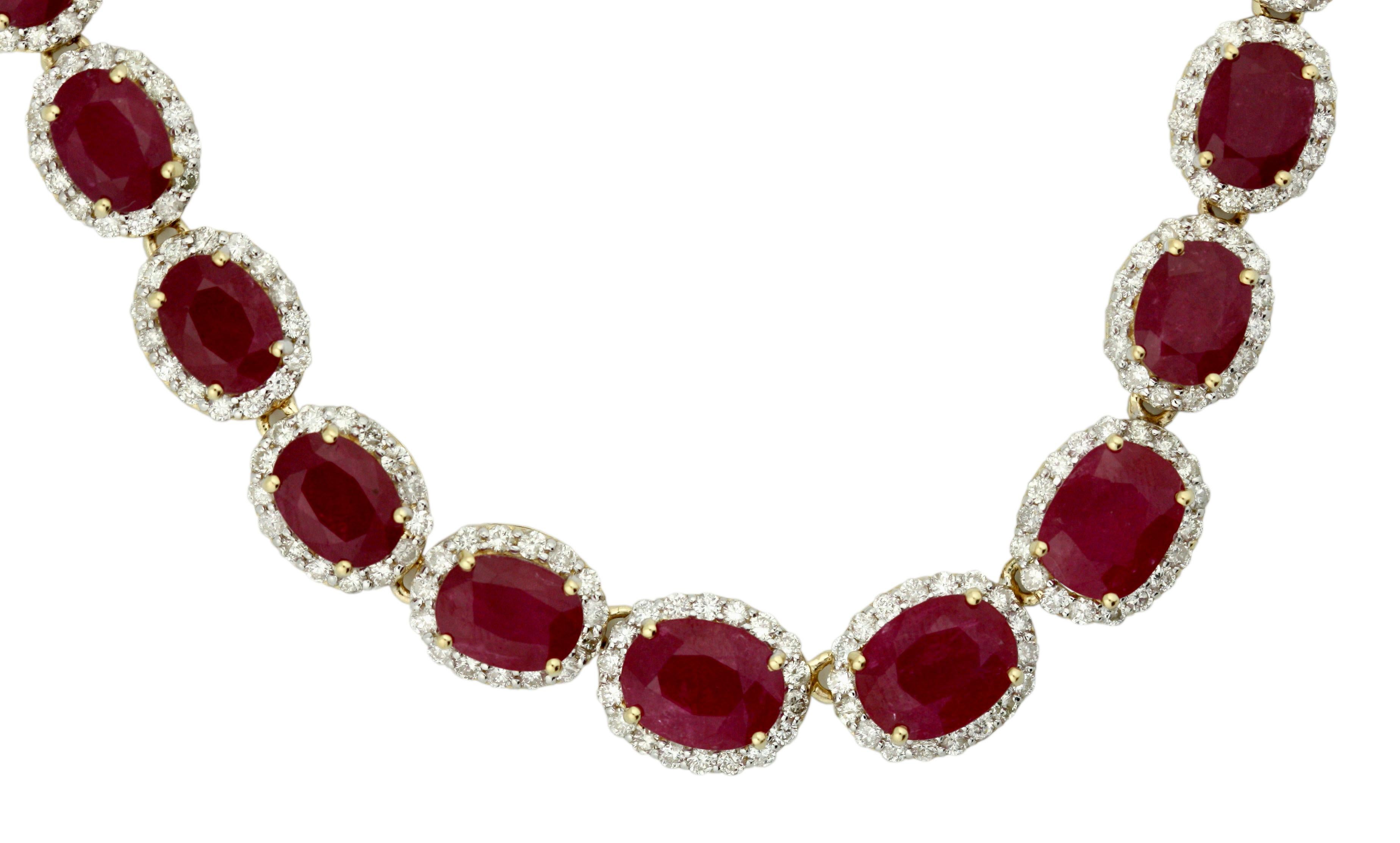 Halskette mit Diamanten und Rubinen (Rundschliff)