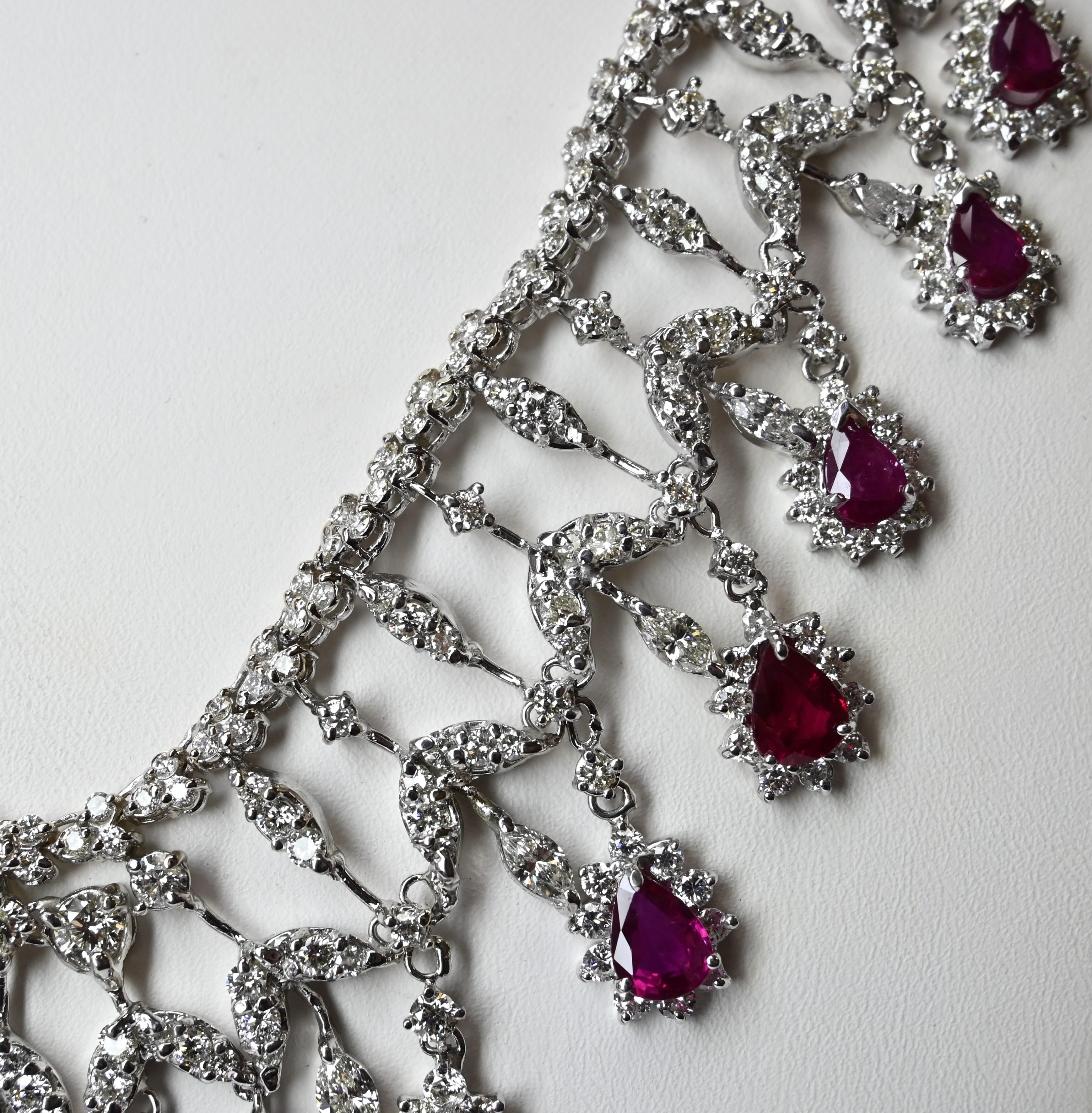 Oval Cut Diamond and Ruby Necklace  For Sale