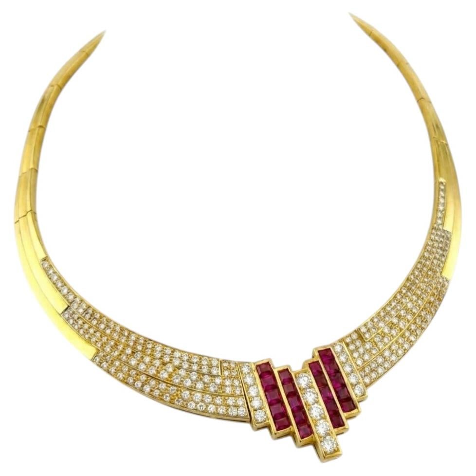 Diamond and Ruby Necklace in 18K Yellow Gold
