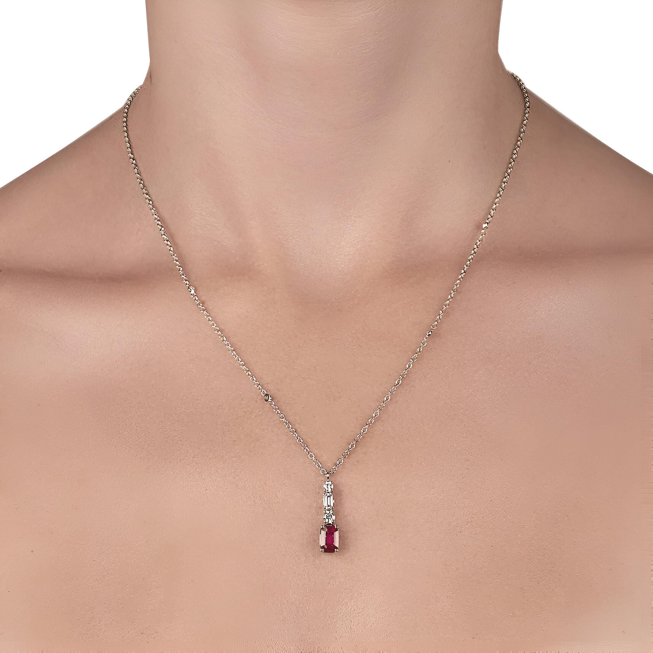 Moderne Collier diamant et rubis en or blanc, 1,40 carat en vente