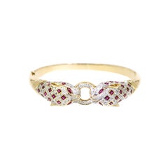 Diamond and Ruby Panther Yellow Gold Bangle Bracelet