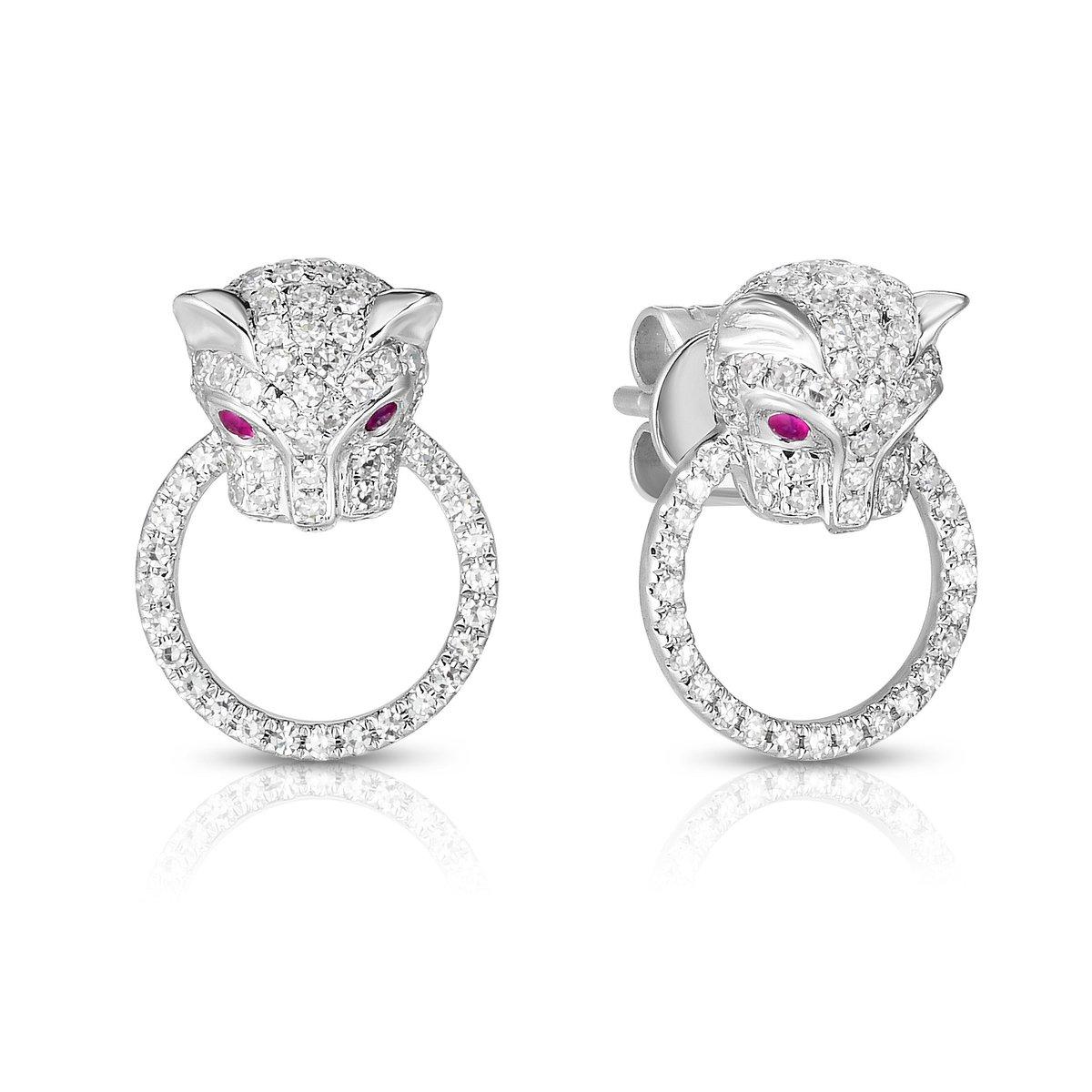 Modern Diamond and Ruby Panthere Studs, Ben Dannie