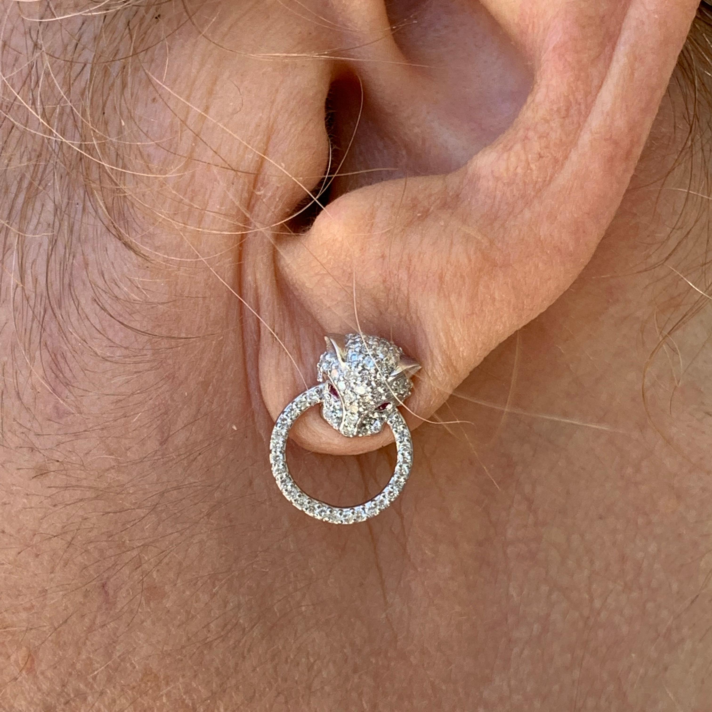 Women's Diamond and Ruby Panthere Studs, Ben Dannie For Sale