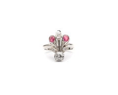 Diamond and Ruby Peacock Ring, 14 Karat Gold