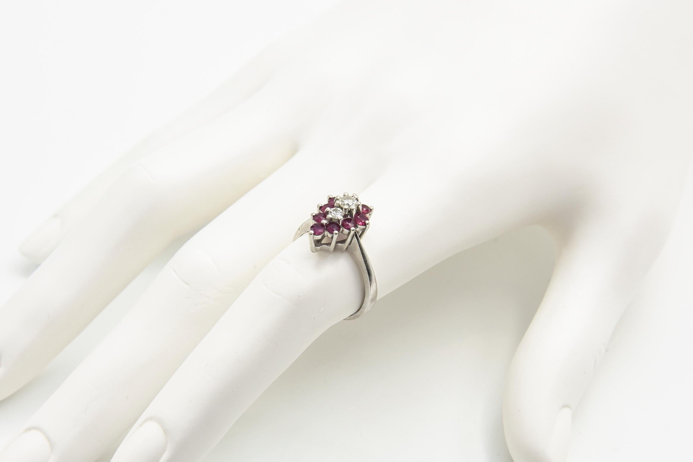 Diamond and Ruby Pear Shaped Cluster White Gold Ring For Sale 5