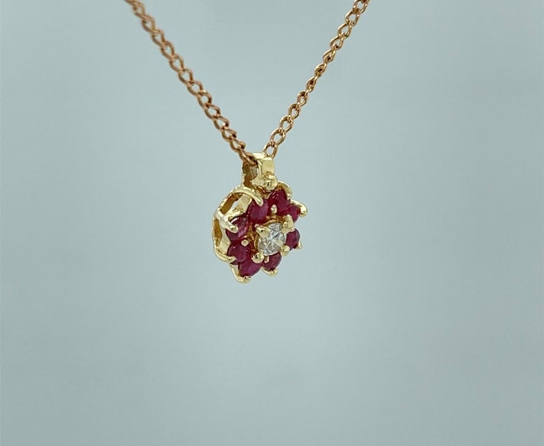 Contemporary Diamond and Ruby Pendant 14K Yellow Gold For Sale