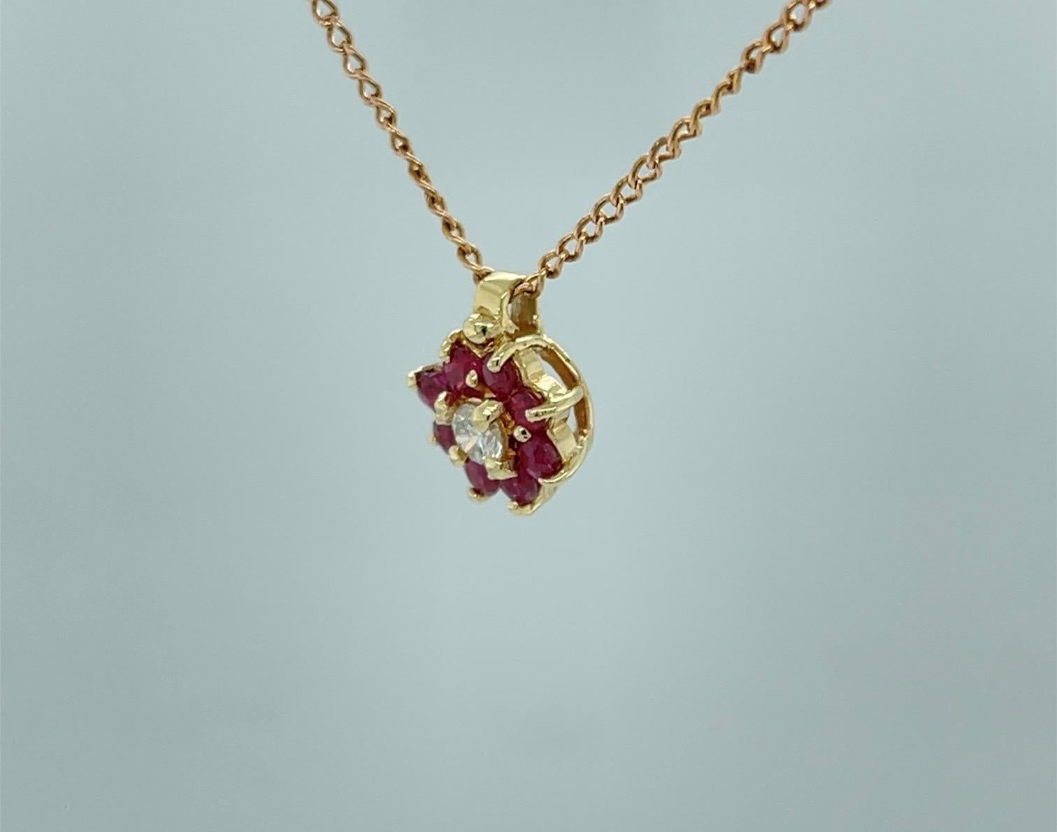 Contemporary Diamond and Ruby Pendant 14K Yellow Gold For Sale