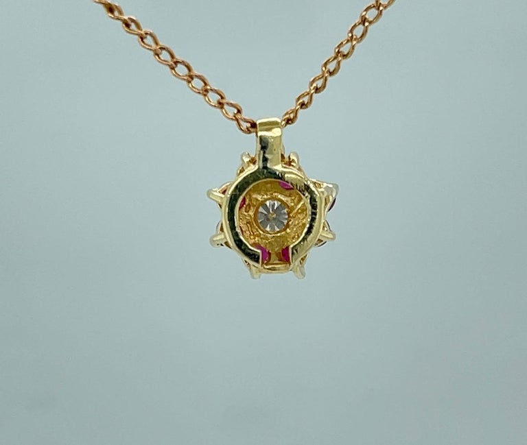 Diamond and Ruby Pendant 14K Yellow Gold In Excellent Condition For Sale In Beverly Hills, CA