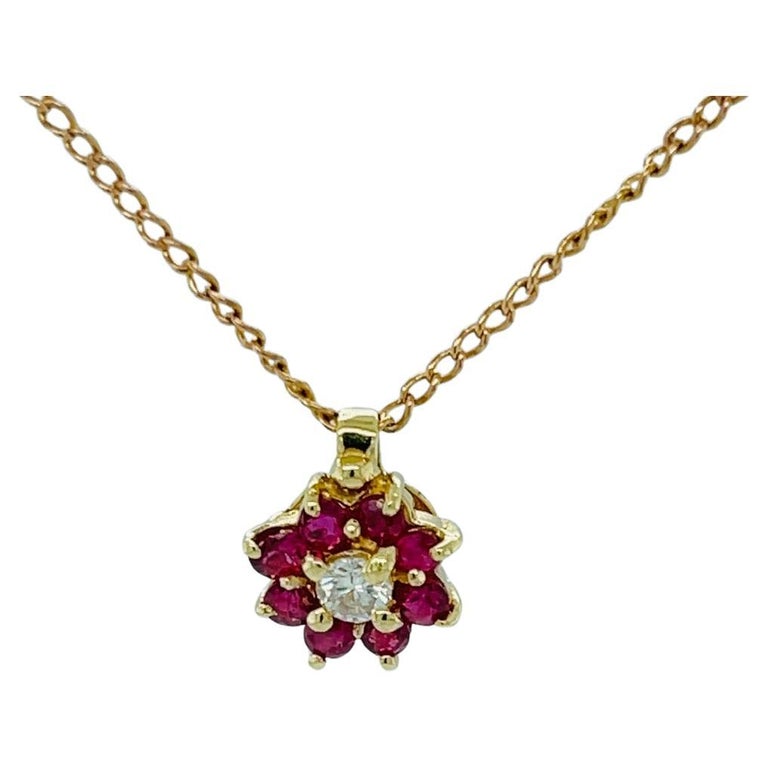 Diamond and Ruby Pendant 14K Yellow Gold For Sale