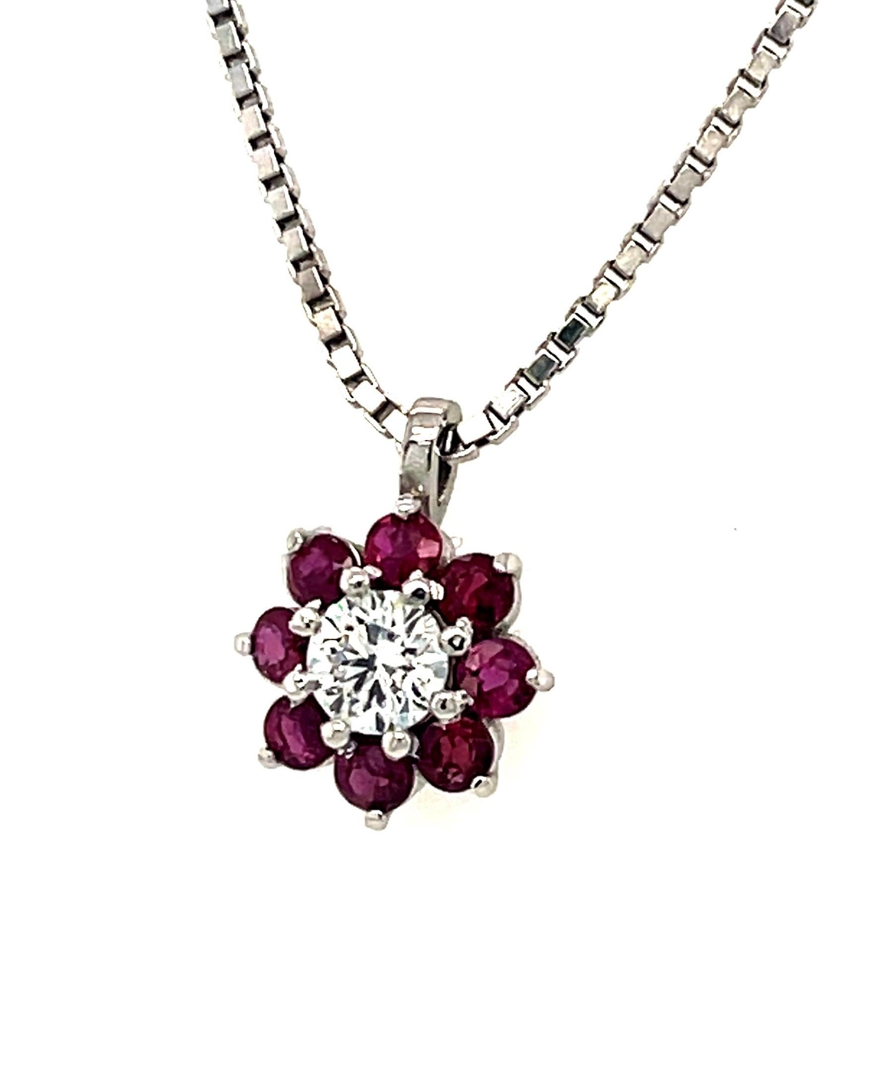 Modern Diamond and Ruby Pendant 1.70 Carats GIA Certified 18KWG For Sale
