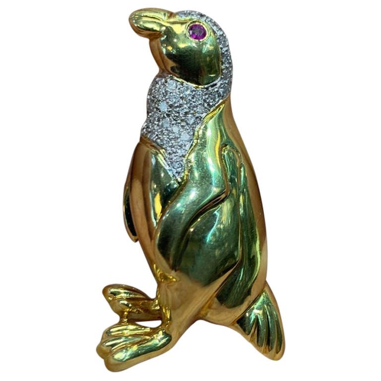 Diamond and Ruby Penguin Brooch