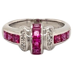 Vintage Diamond and Ruby Platinum Band Ring Estate Fine Jewelry