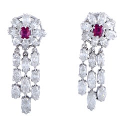 Diamond and Ruby Platinum Dangle Push Back Earrings Diamond and Ruby Platinum Dangle Push Back Earrings