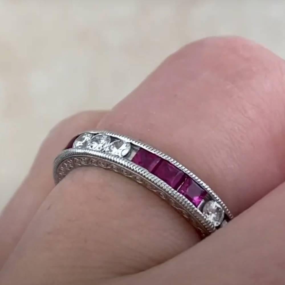 Round Cut Diamond and Ruby Platinum Eternity Band (Approx. 0.30-Carats), Platinum For Sale