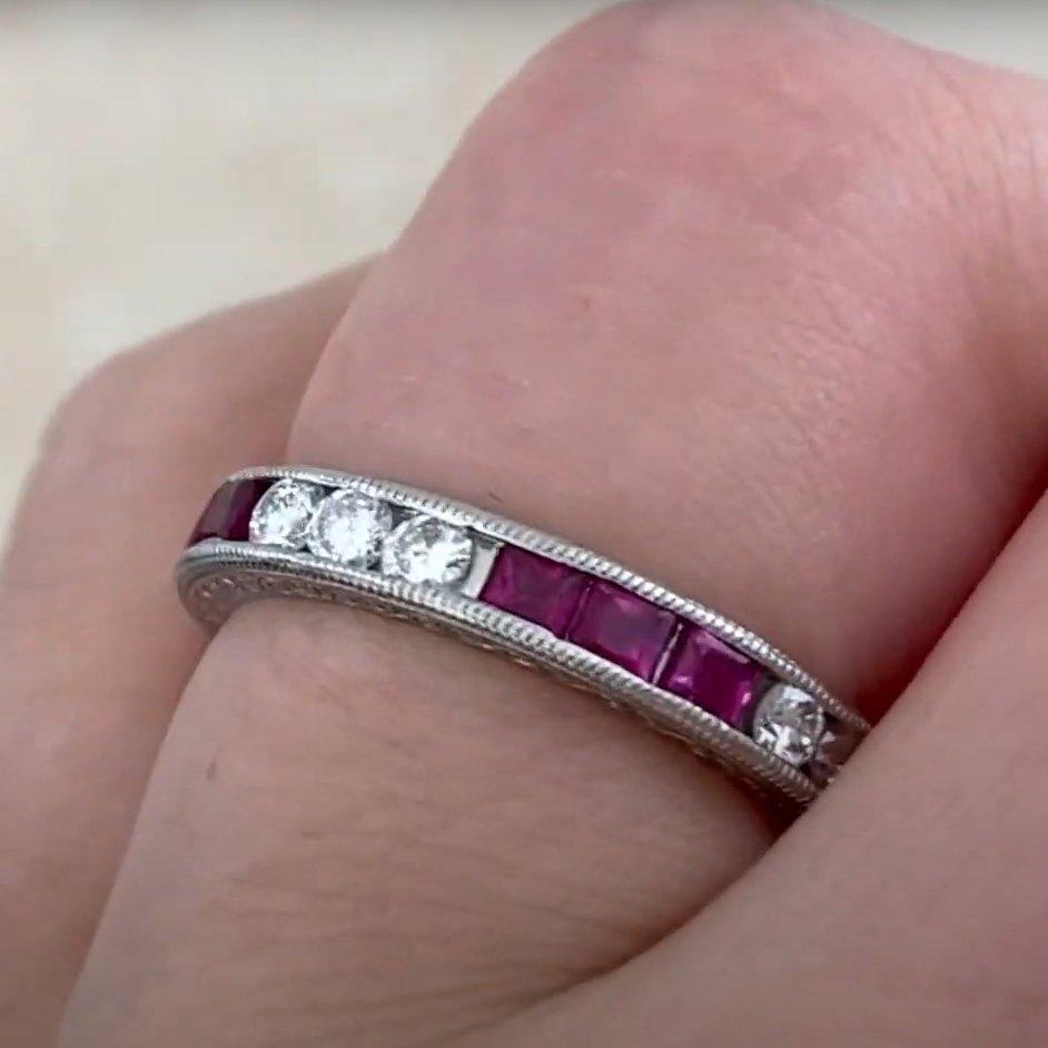 da uomo o donna Fascia per l'eternità in platino con diamanti e rubini (circa 0,30 carati), platino in vendita