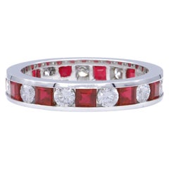 Diamond and Ruby Platinum Eternity Band Ring