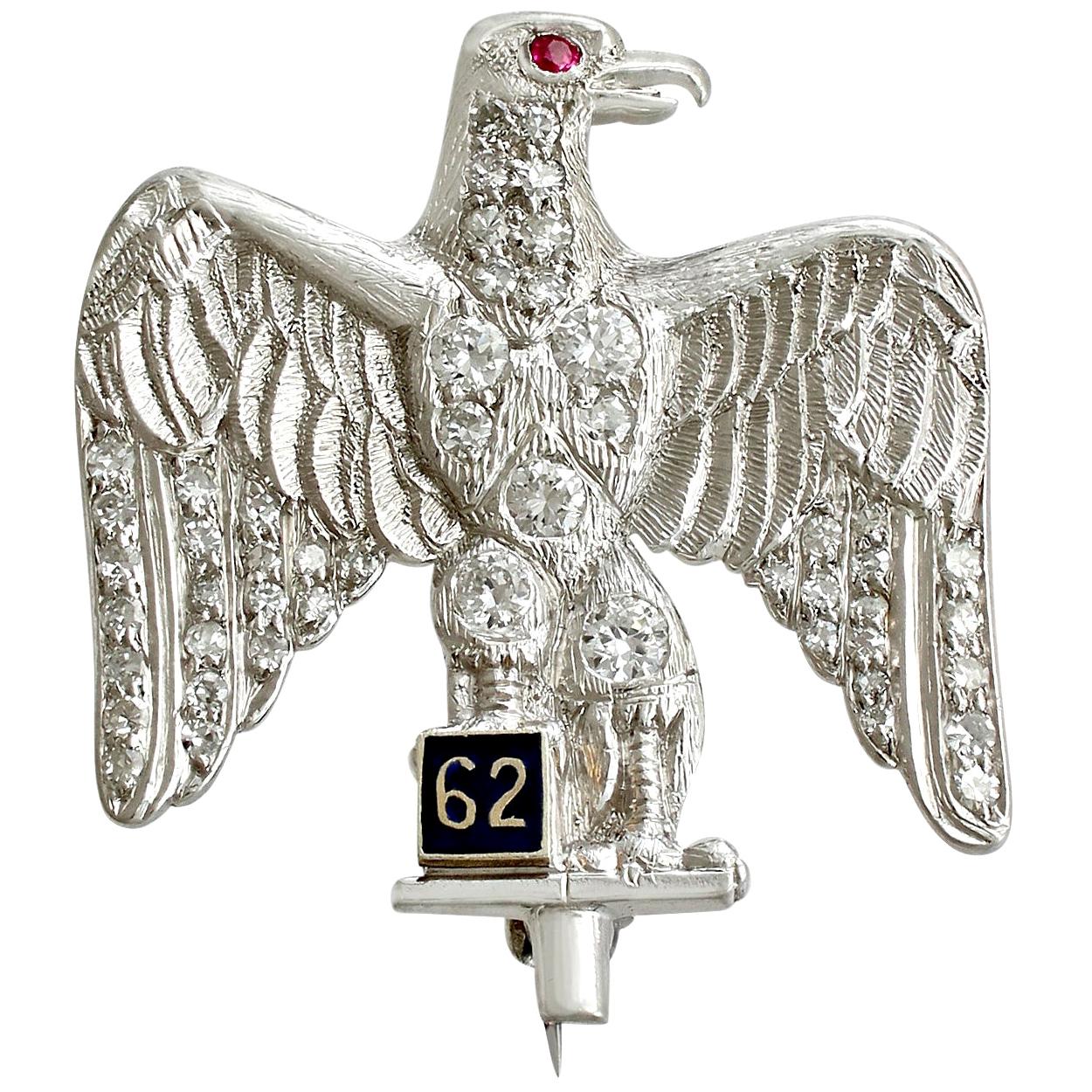Vintage Diamond and Enamel White Gold 'RAF' Regimental Brooch at