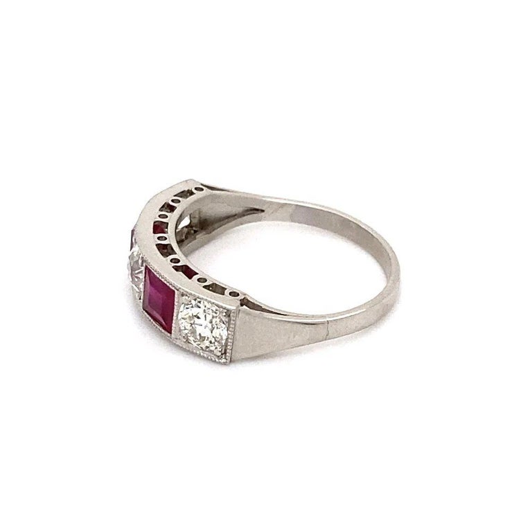 Diamond and Ruby Platinum Vintage Band Ring Estate Fine Jewelry For Sale 1