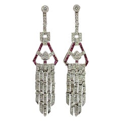 Diamond and Ruby Platinum Vintage Dangle Earrings