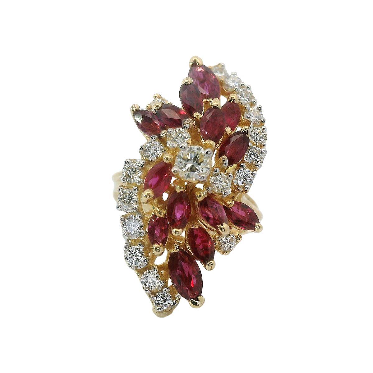 Retro-Cocktailring mit Diamant und Rubin (Rundschliff) im Angebot