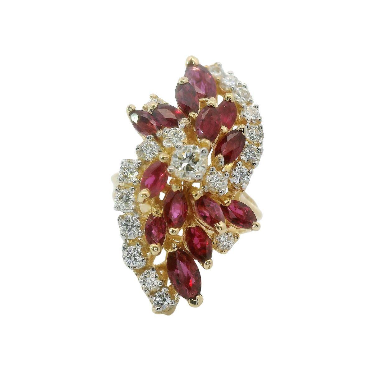 Retro-Cocktailring mit Diamant und Rubin im Zustand „Gut“ im Angebot in Derby, NY