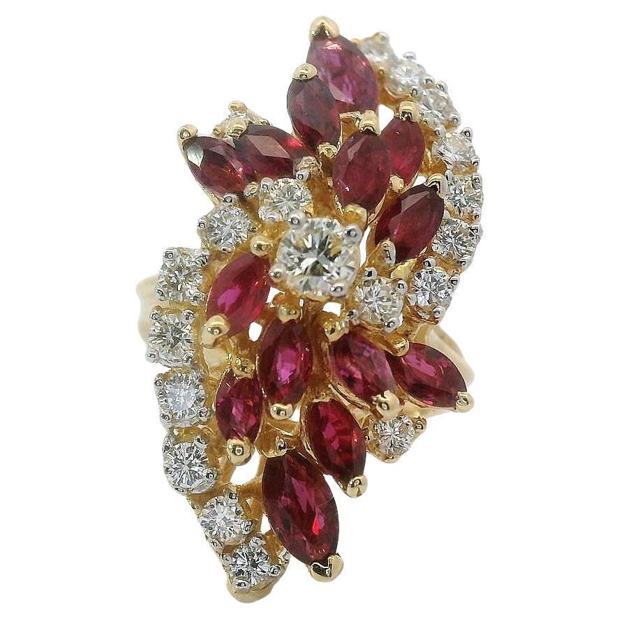Diamond and Ruby Retro Cocktail Ring