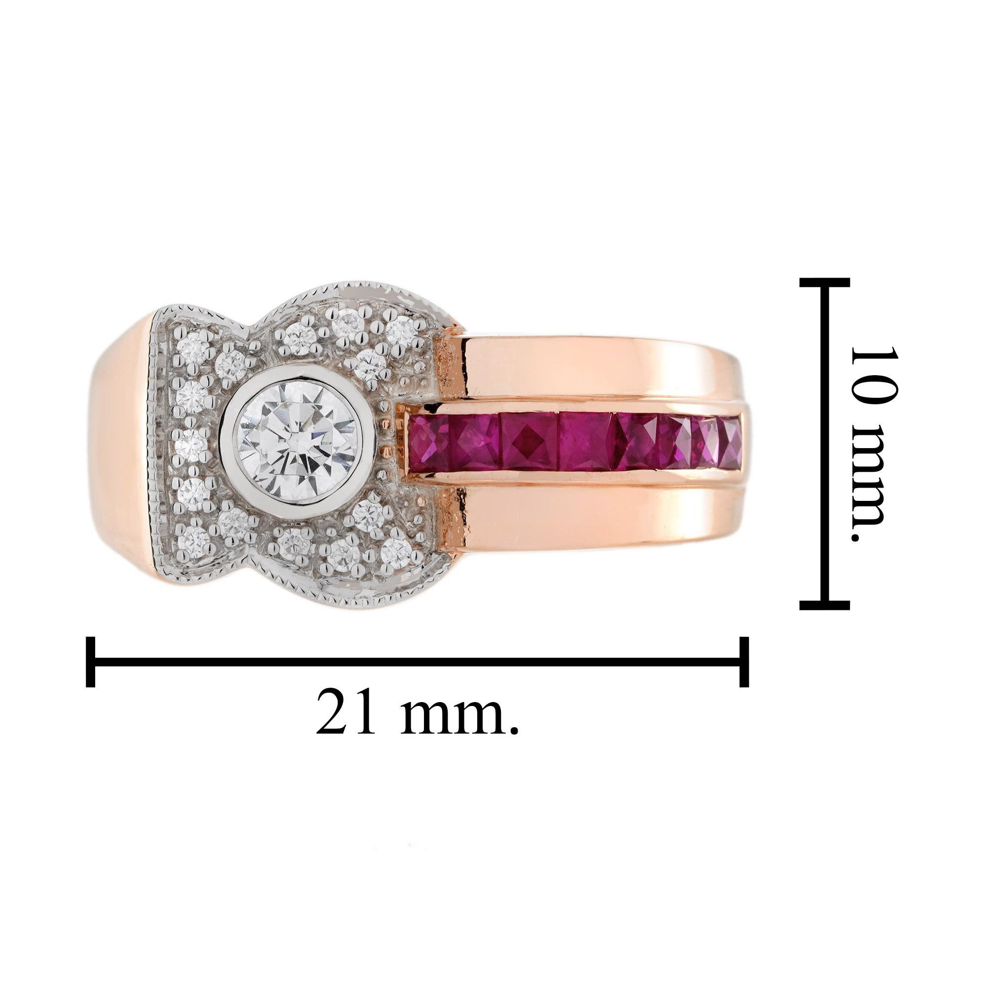 Bague de fiançailles en or rose 14K avec diamant et rubis de style rétro en vente 5