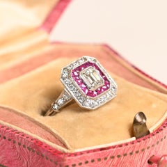 Diamond And Ruby Ring. 0.50ct Diamond Ruby Double Halo Engagement Ring Platinum