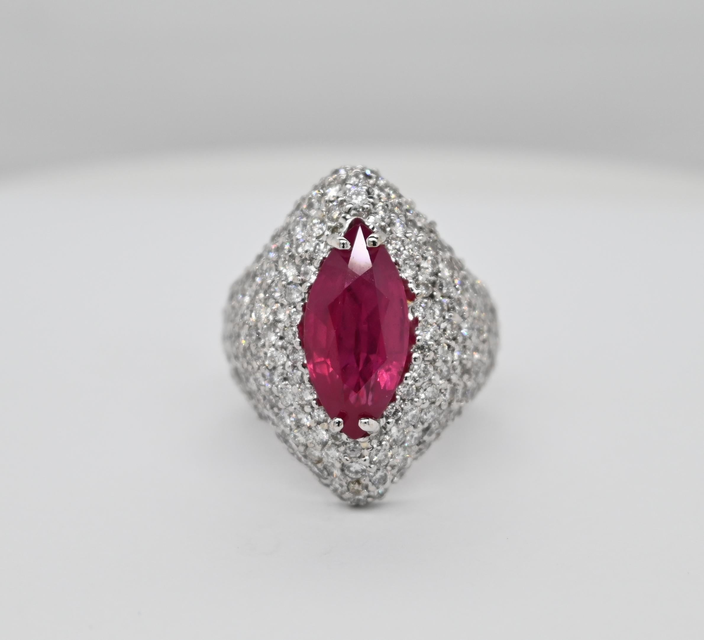 Marquise Cut Diamond and Ruby Ring For Sale