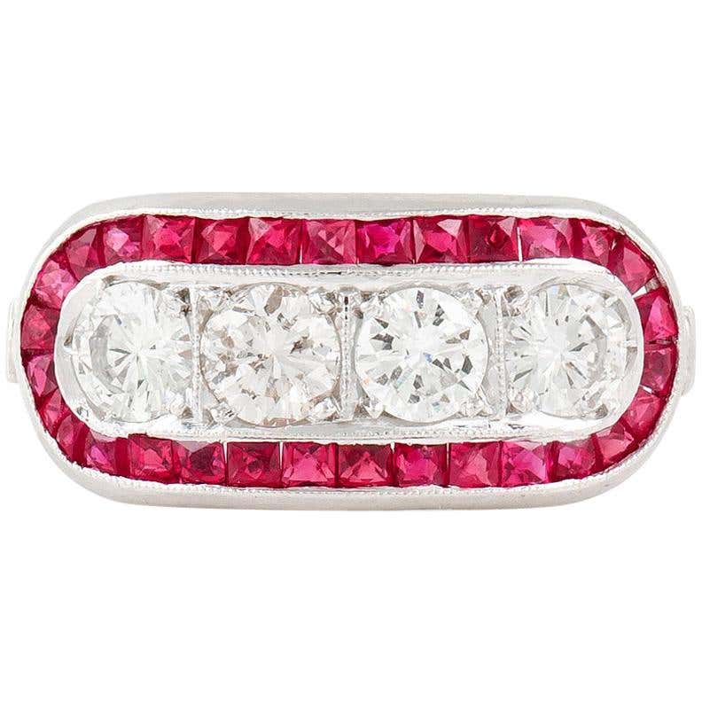 Rectangle Ruby and Diamond Ring For Sale at 1stDibs | rectangle ruby ...
