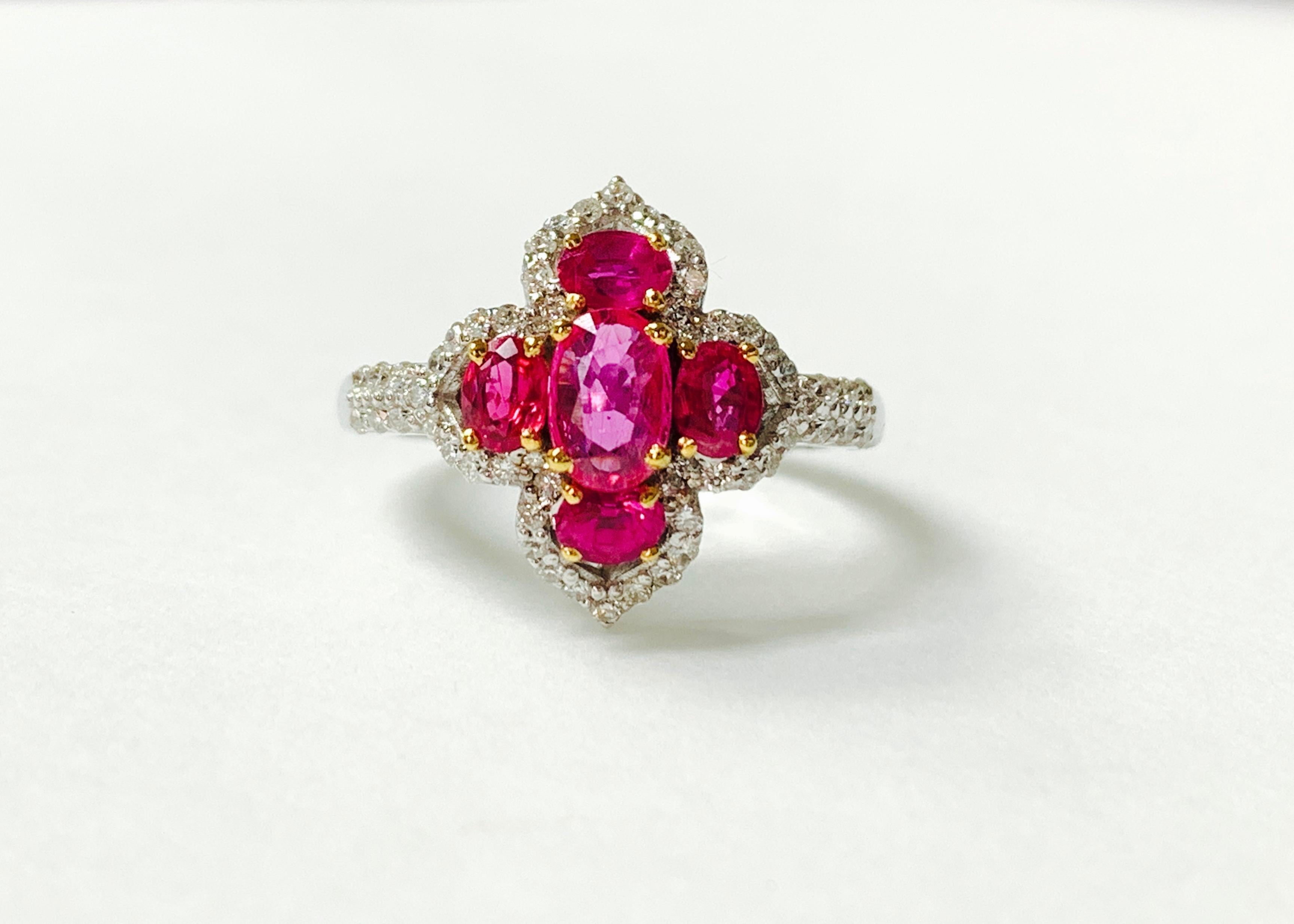 Contemporary Diamond and Ruby Ring in 18 Karat White Gold