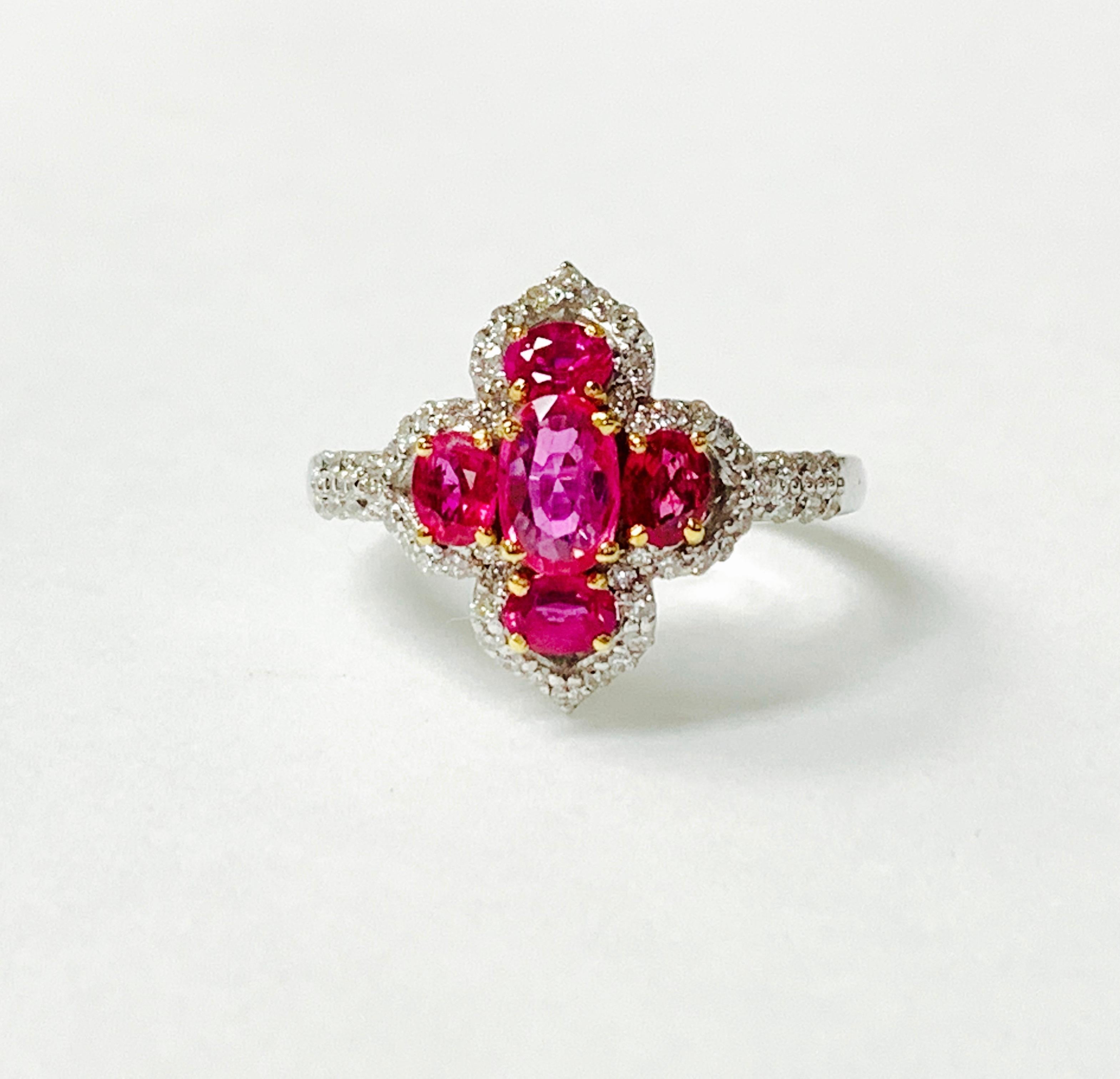 Diamond and Ruby Ring in 18 Karat White Gold In New Condition In New York, NY