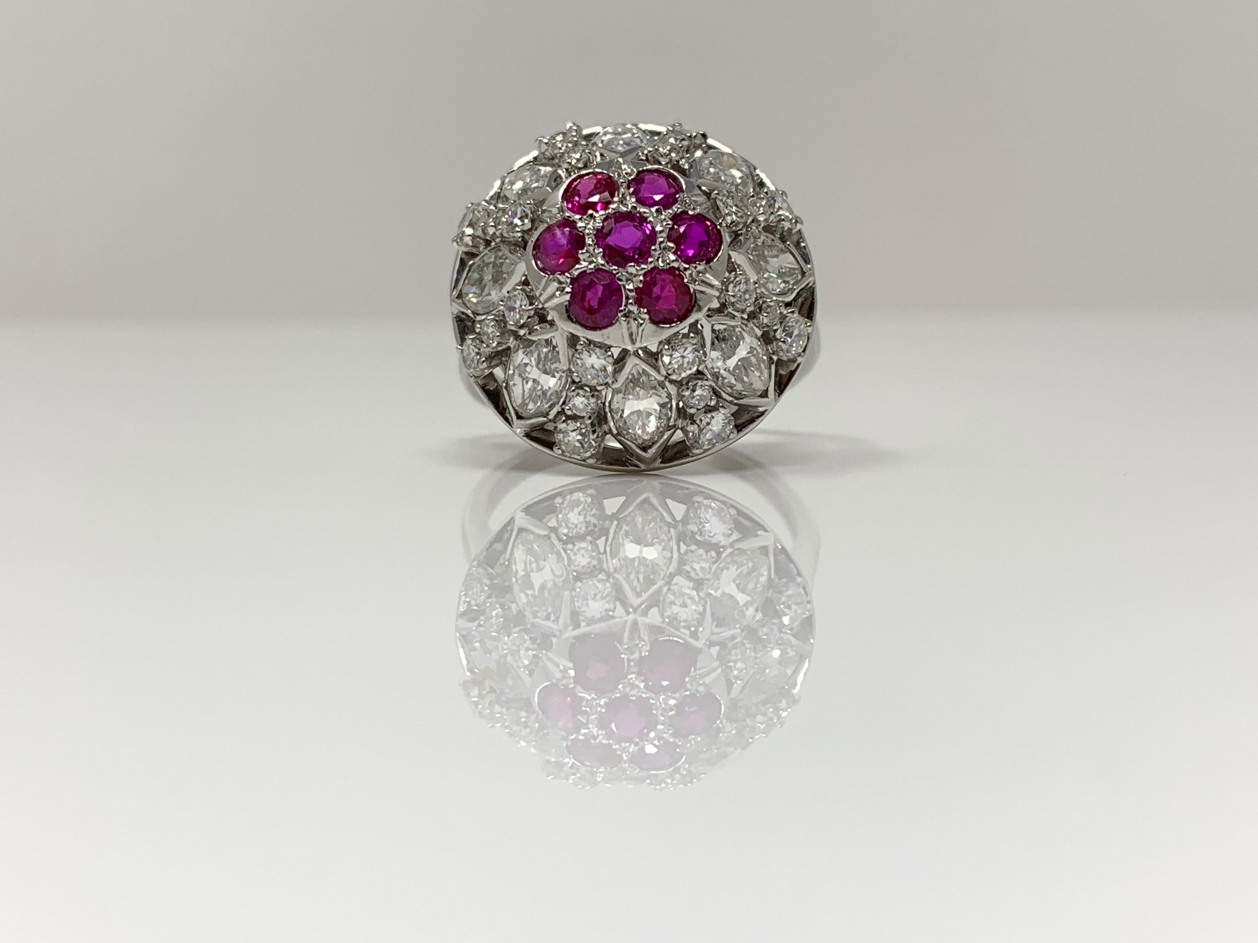 Contemporary Diamond and Ruby Ring in 18 Karat White Gold