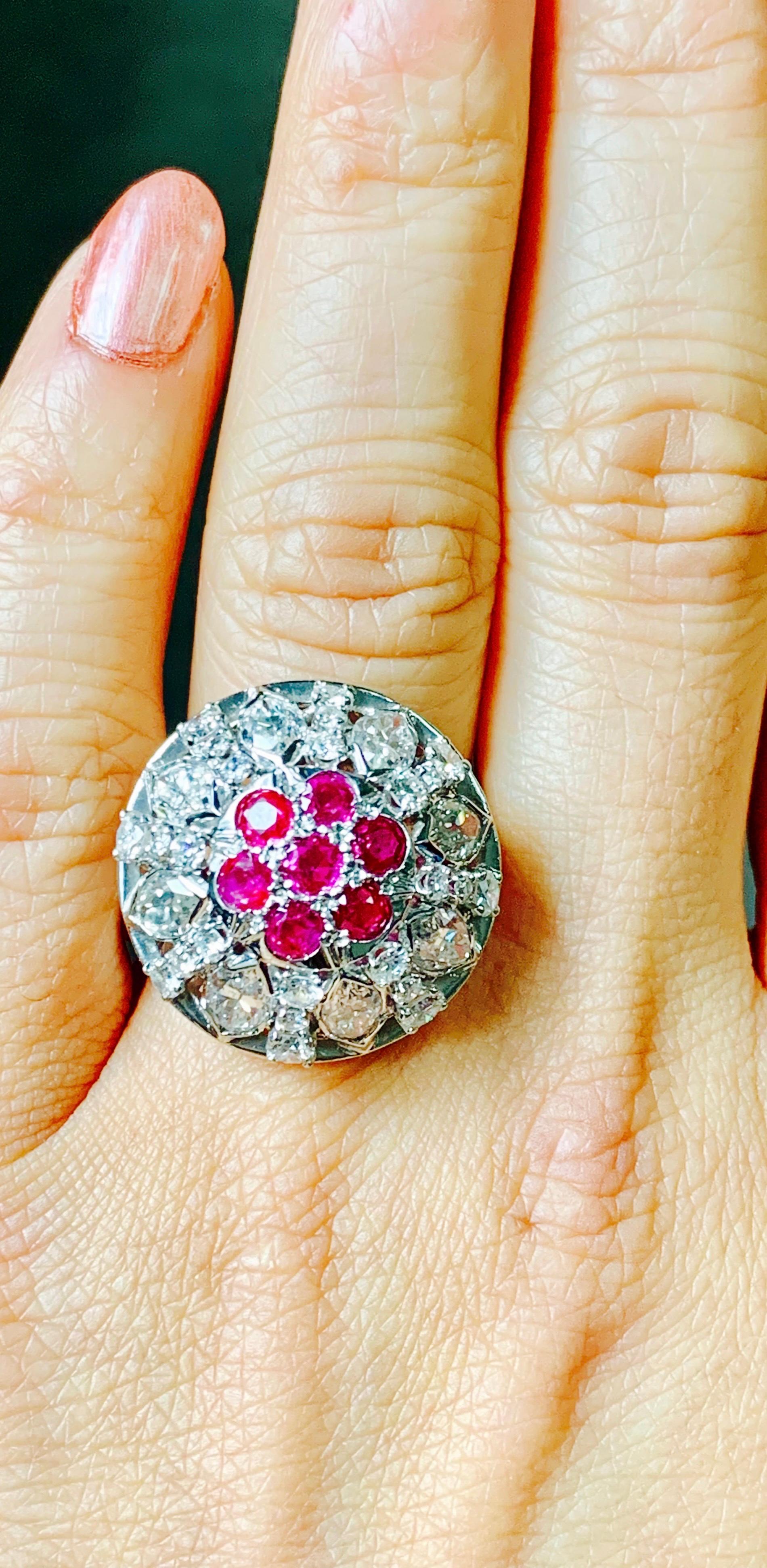 Women's Diamond and Ruby Ring in 18 Karat White Gold