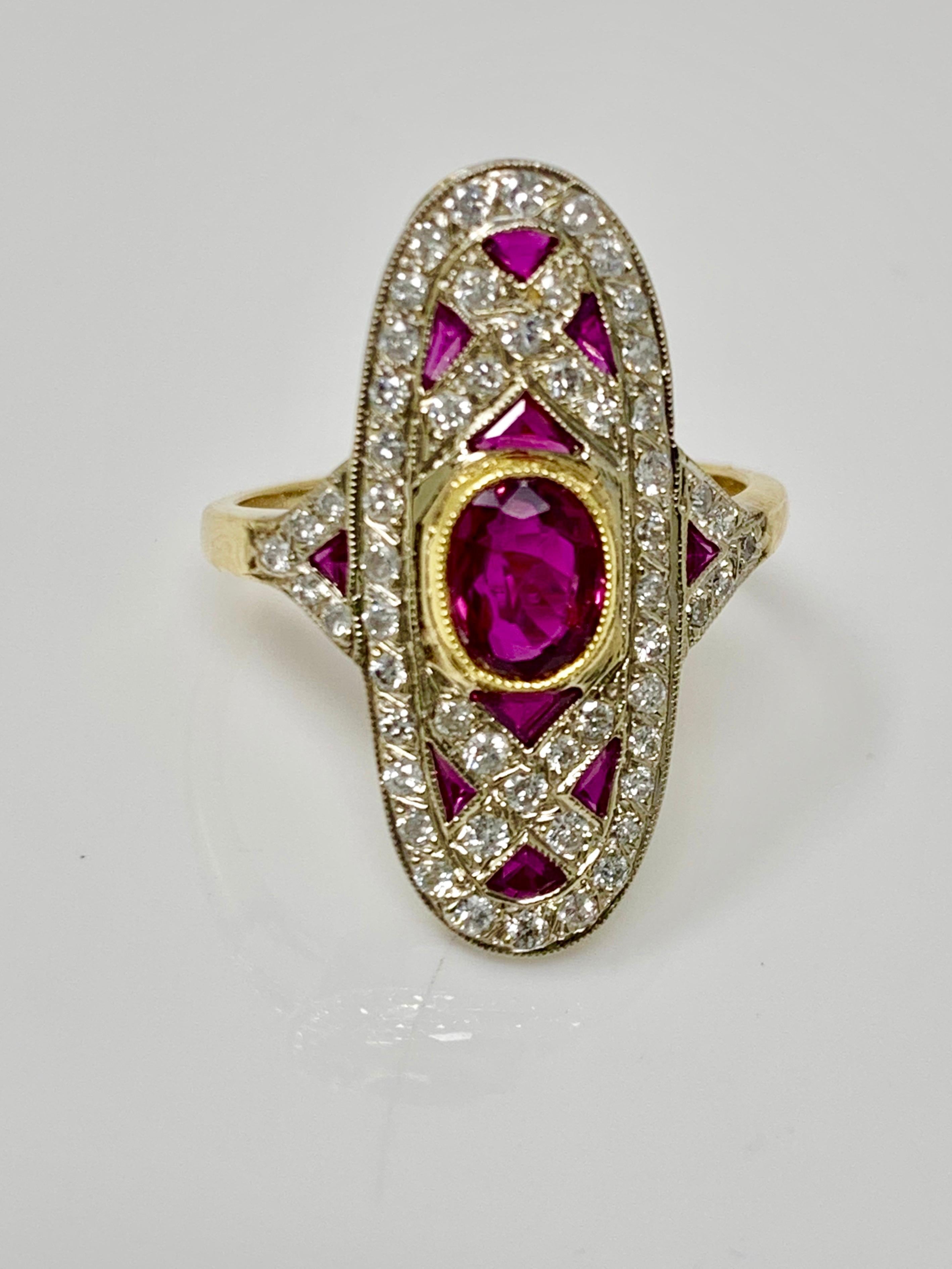 Oval Cut Diamond and Ruby Ring in 18 Karat White Gold For Sale