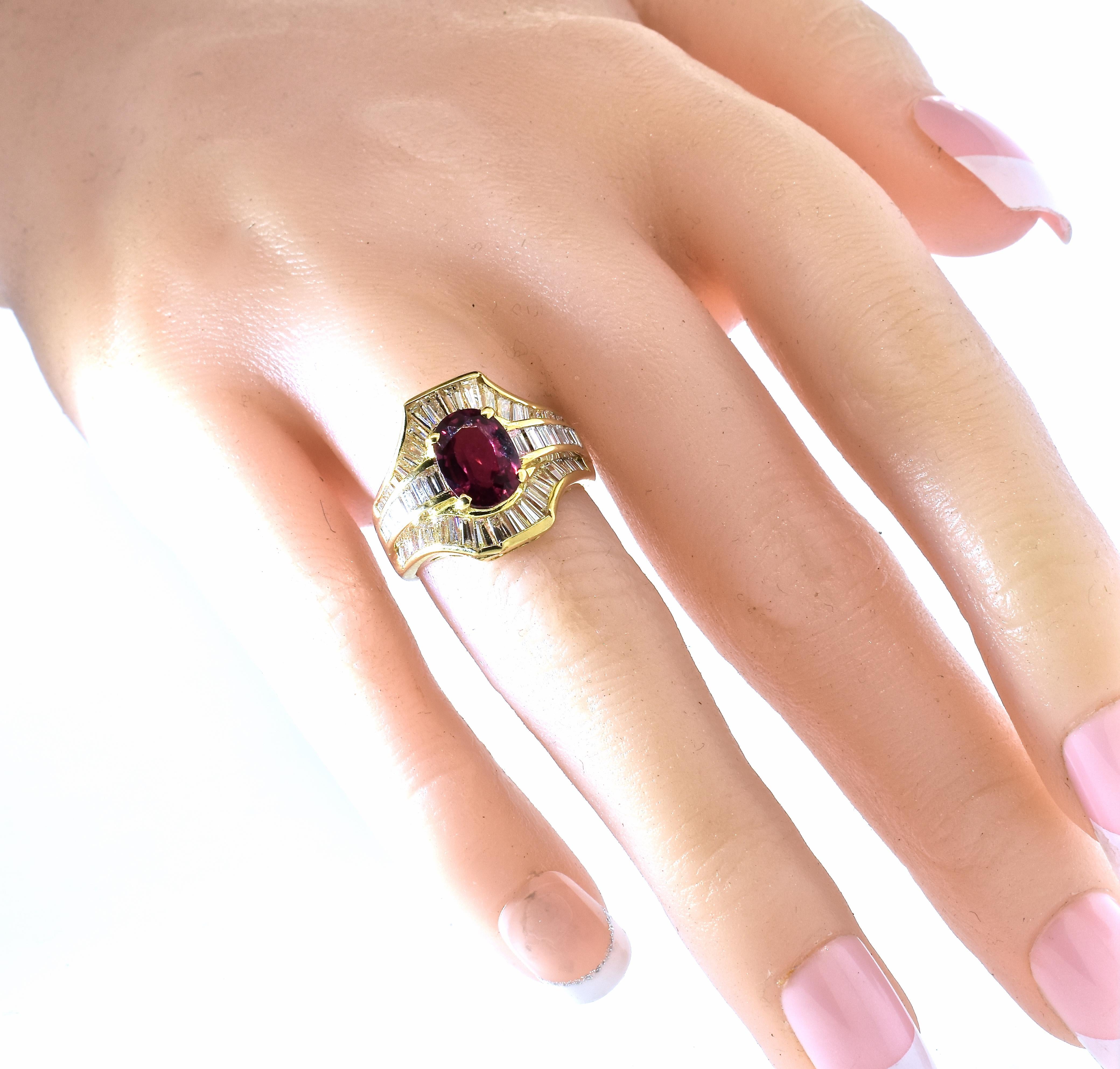 Women's or Men's Diamond and Ruby Ring in 18K Yellow Gold