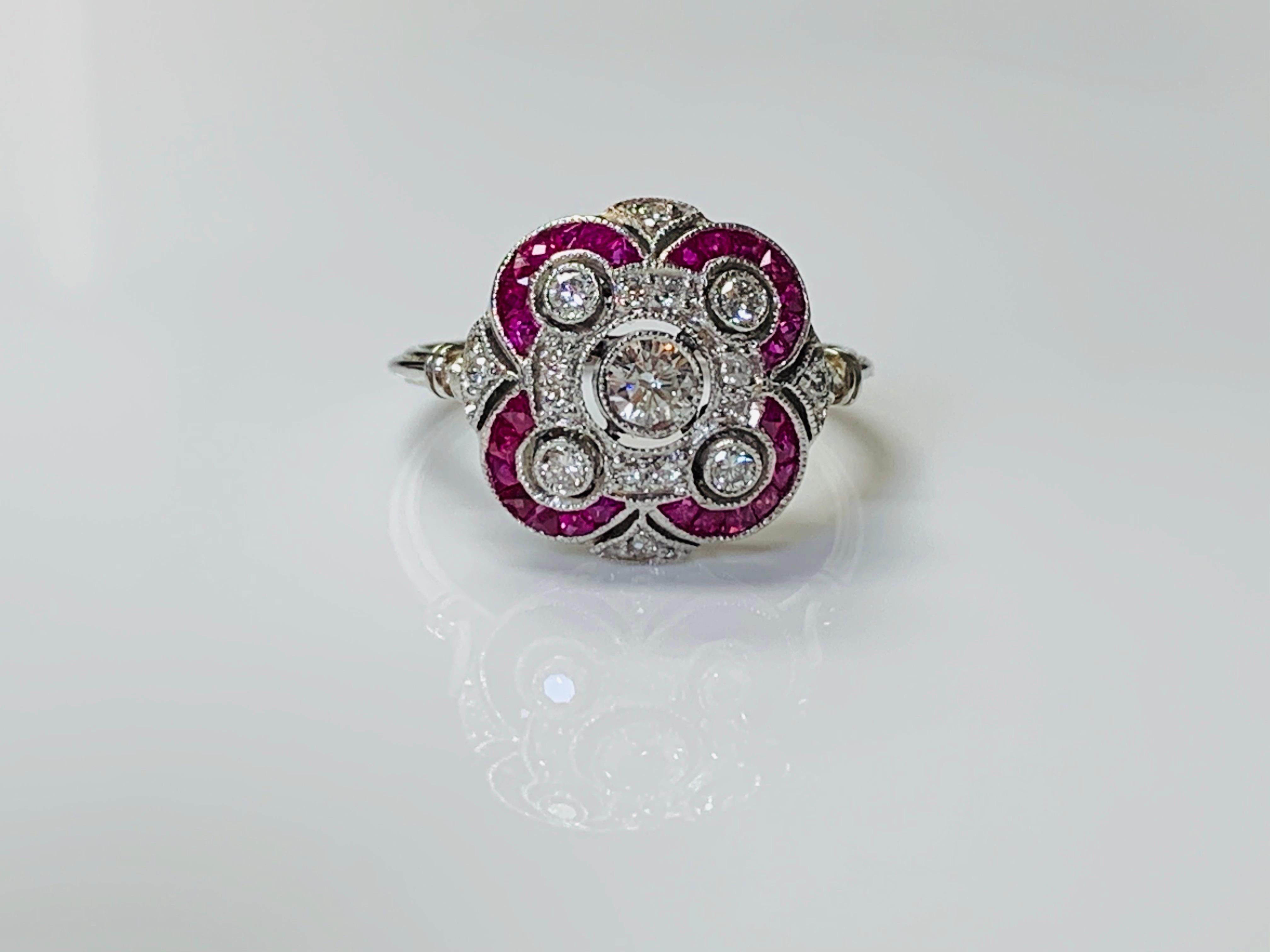 Diamond and Ruby Ring in Platinum 5