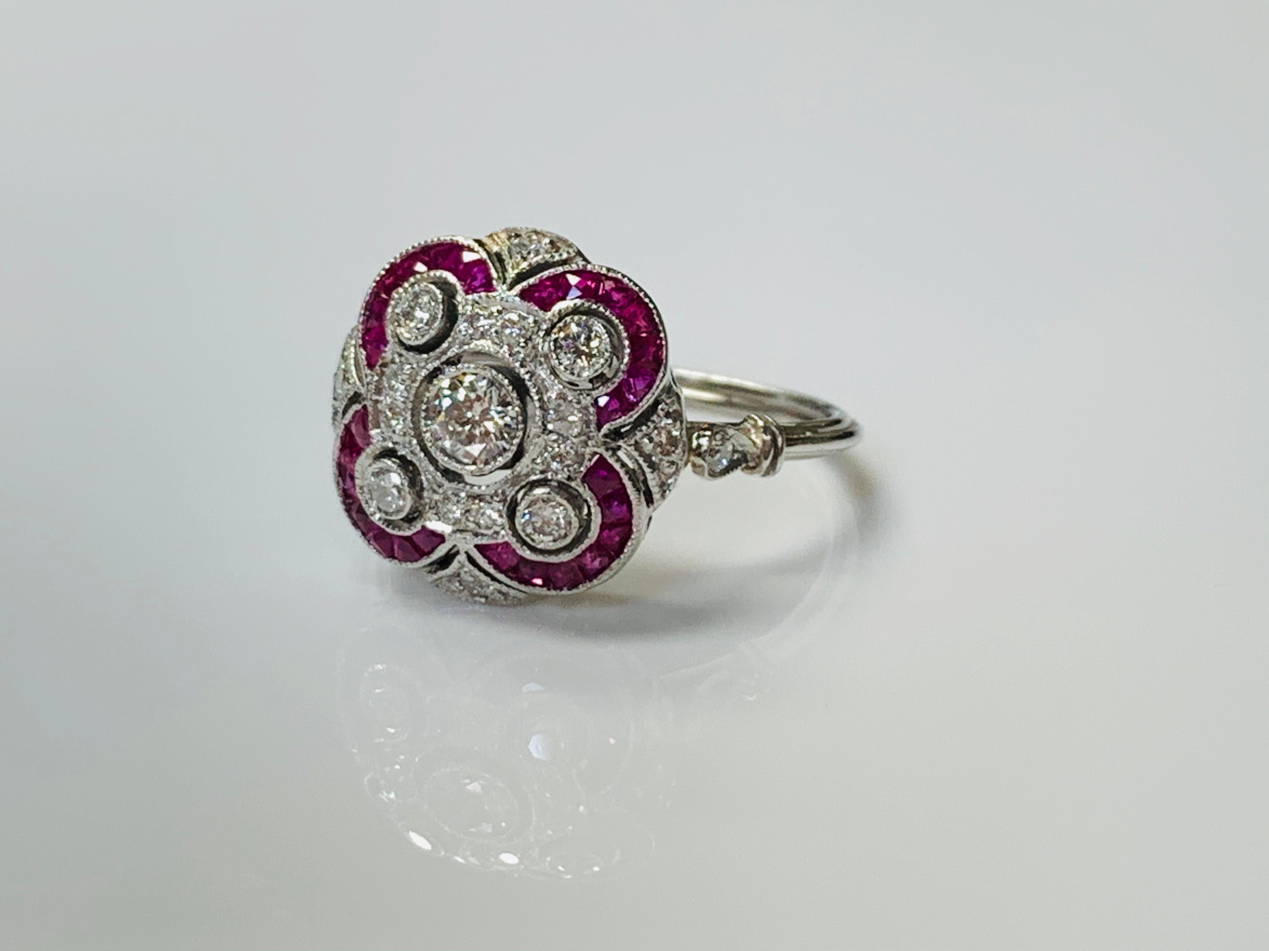 Diamond and Ruby Ring in Platinum 6