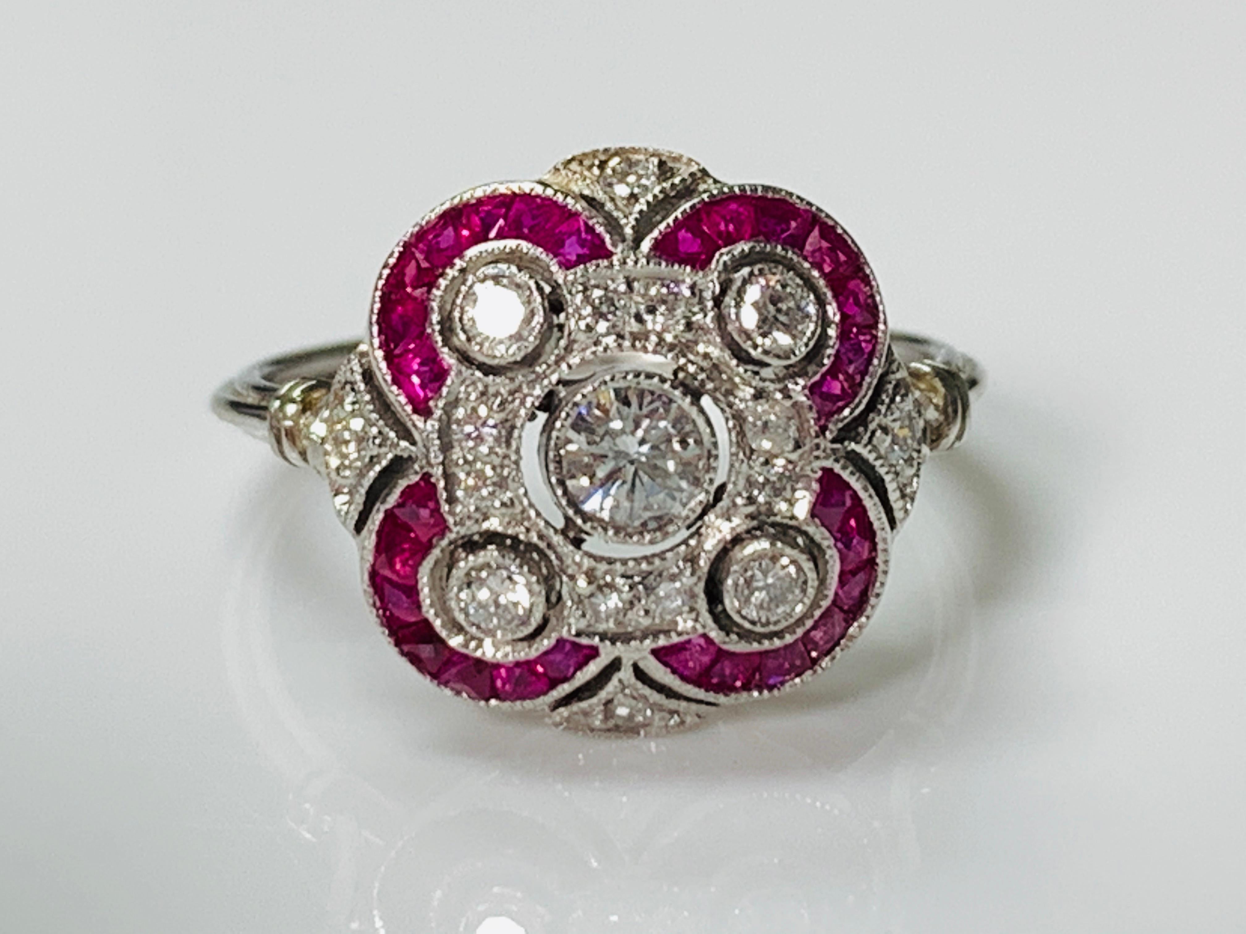 Diamond and Ruby Ring in Platinum 7