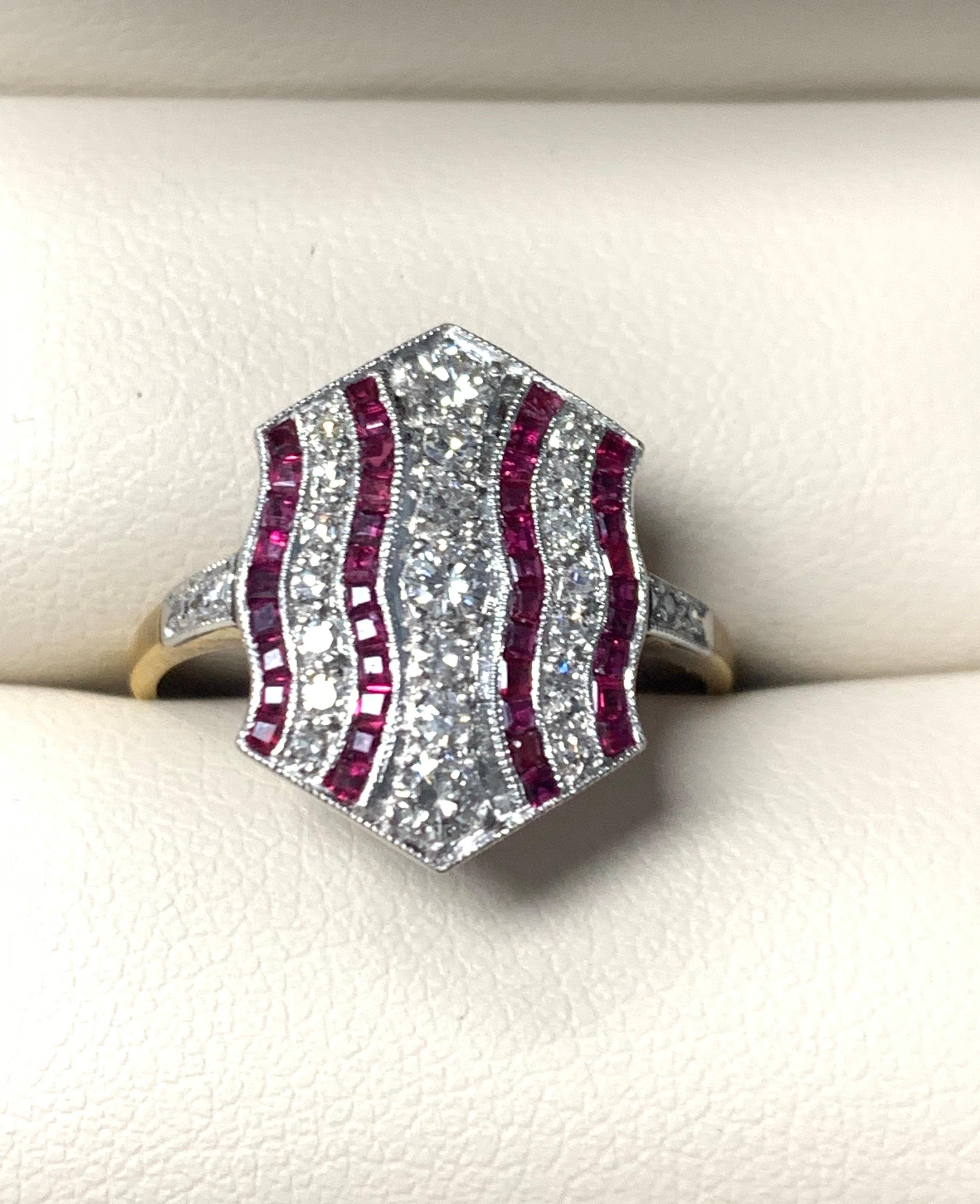 Round Cut Diamond and Ruby Ring in Platinum For Sale
