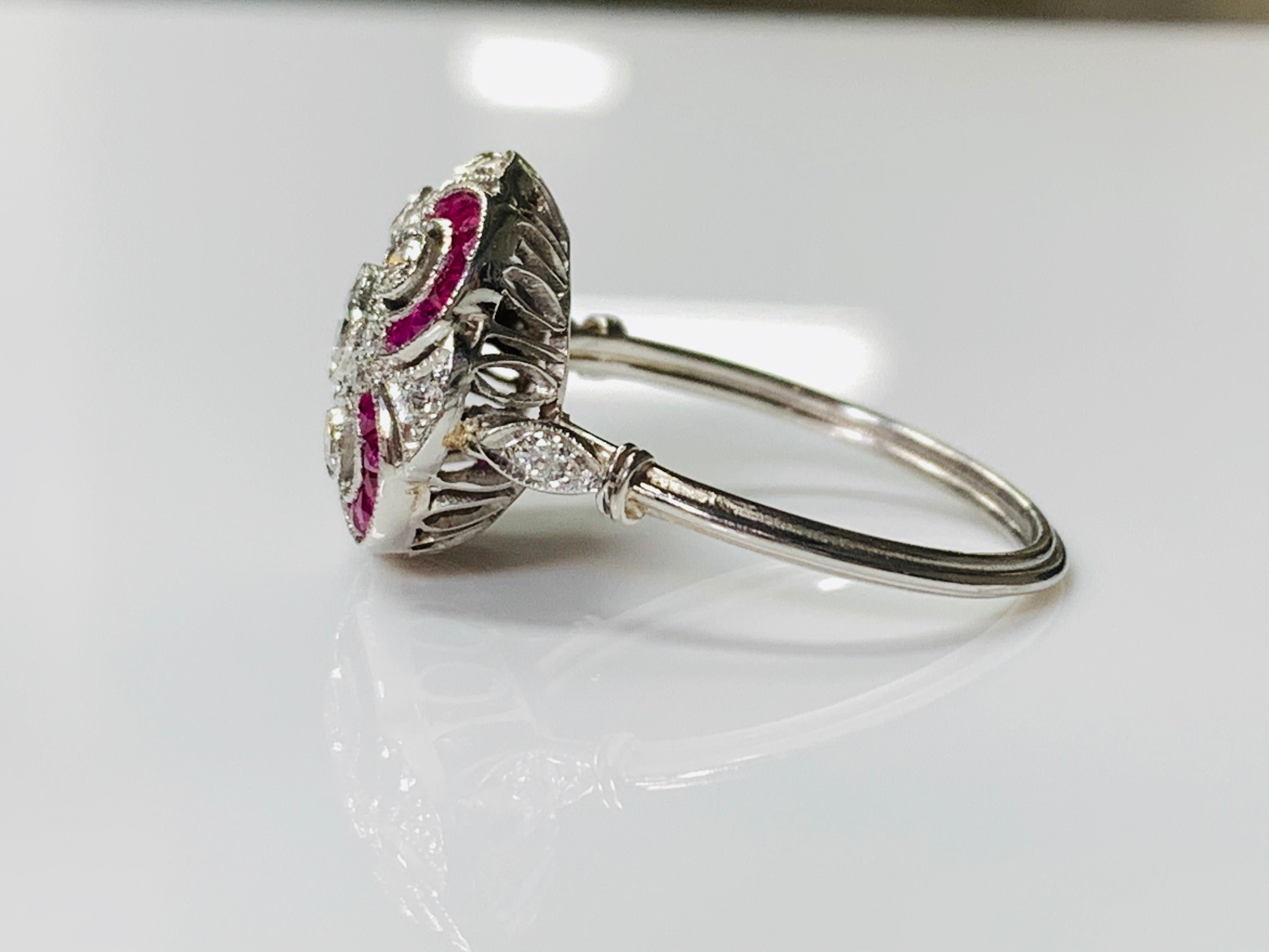 Women's or Men's Diamond and Ruby Ring in Platinum