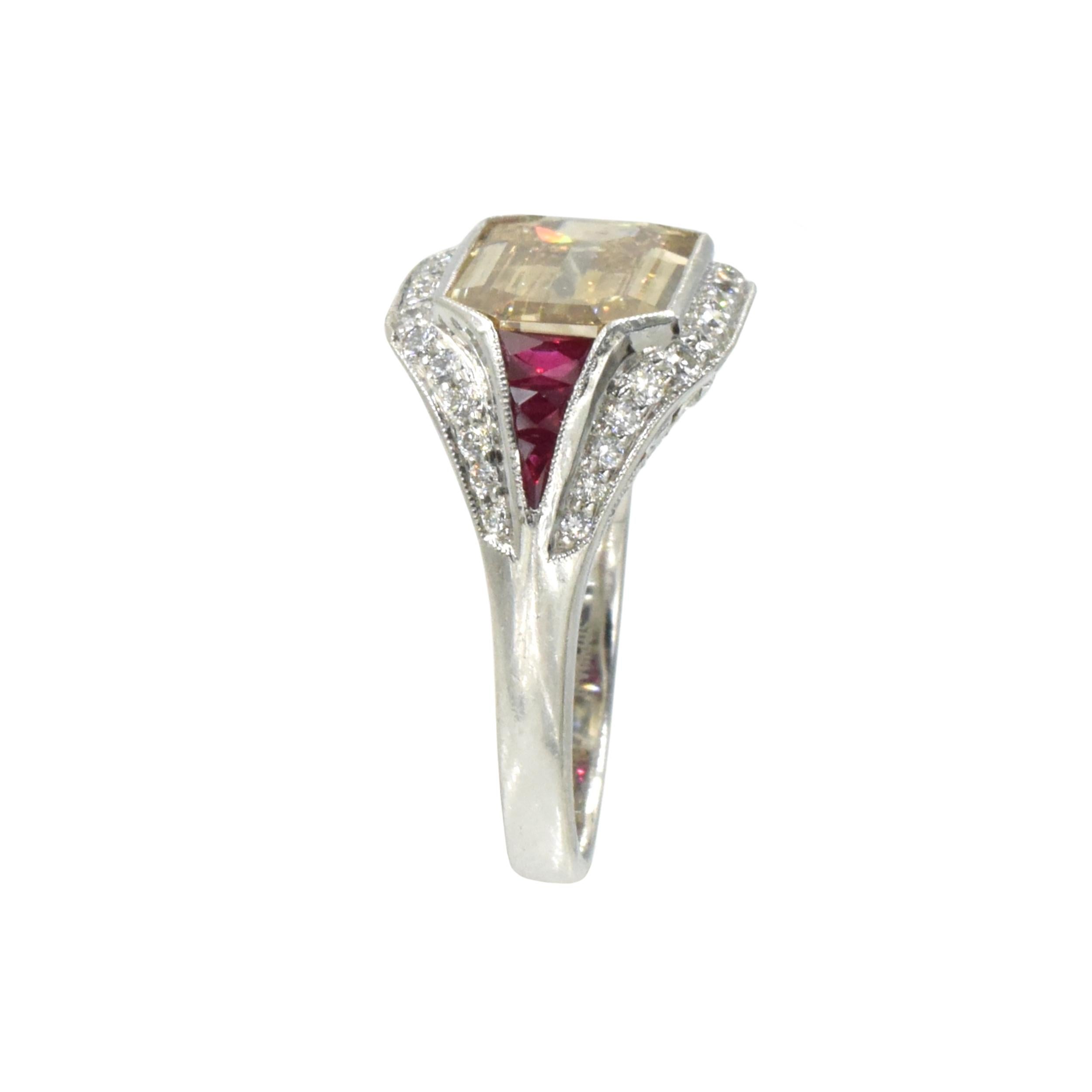 Women's or Men's Diamond and Ruby Ring in Platinum For Sale